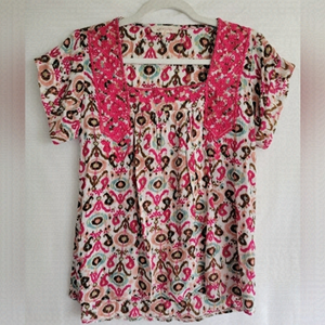 SOLITAIRE 》Embroidered Boho Short Sleeve Tunic Top